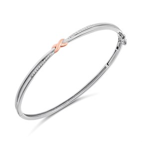 9ct White Gold Plated Diamond-Set Crossover Double Bangle - X51133