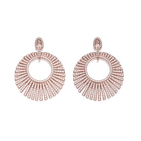 Diamore Rose Gold Plated Cubic Zirconia Sunray Circle Drop Earrings - 42mm Drop - X62358