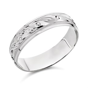 9ct White Gold Beaded Swirls Wedding Ring - 6mm - Size Z+1 - Z09936