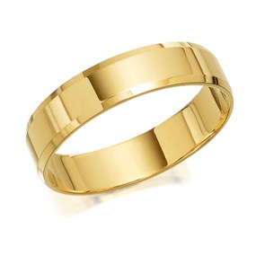 18ct Gold Flat Chamfered Edge Wedding Ring - 5mm - Size M Only - Z1242
