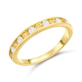 9ct Gold Yellow Sapphire And Diamond Half Eternity Ring - 70pts - Size R - Z13821
