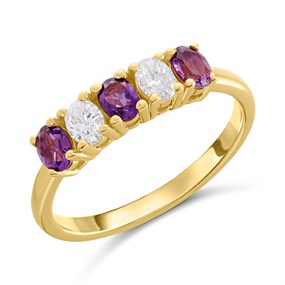 9ct Gold 3 Oval Amethyst And Lab Grown Diamond Band Ring - Z16603