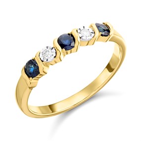 9ct White Gold Five Stone Sapphire And Diamond Ring - Z2401