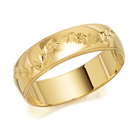 9ct Gold Diamond Cut Stars Wedding Ring - 6mm - Size Z+6 Only - Z261026