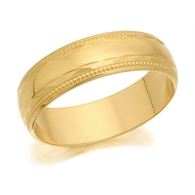 18ct Gold Beaded Edge Wedding Ring - 5mm - Size O Only - Z26334