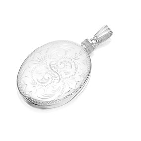 Silver Heavyweight Engraved Oval Memorial Locket - Z4006