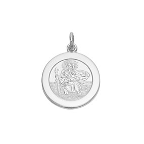 Silver Round St. Christopher Medallion - 21mm - Z4028