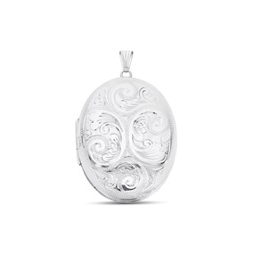 Silver Engraved Oval Photo Locket - Z4041