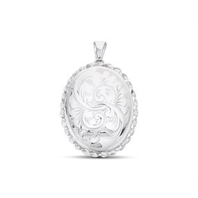 Silver Engraved Oval Photo Locket - Z4043