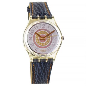 Swatch Delave 1992 Collectable Blue Leather Strap Watch- GK145 - Z4319