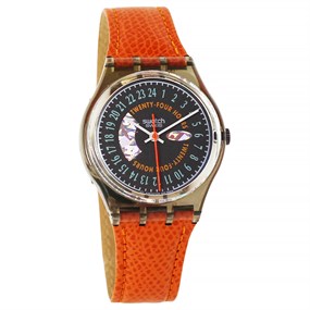 Swatch Rocking 1993 Collectable Orange Leather Strap Watch- GM117 - Z4322