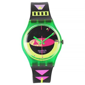 Swatch Sandy Mountains 1990 Collectable Black Strap Watch- GG105 - Z4328