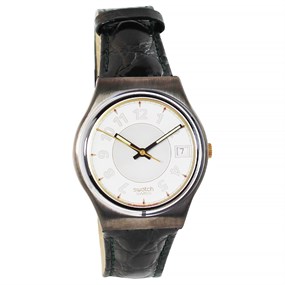 Swatch George 1992 Collectable Green Leather Strap Watch- GX409 - Z4331