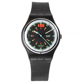 Swatch Batticuore 1992 Collectable Black Strap Watch- GB724 - Z4333