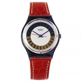 Swatch Campana 1994 Collectable Red Leather Strap Watch- GM119 - Z4339