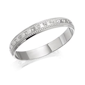 9ct White Gold Beaded Edge Wedding Ring - 3mm - Size W Only - Z50431