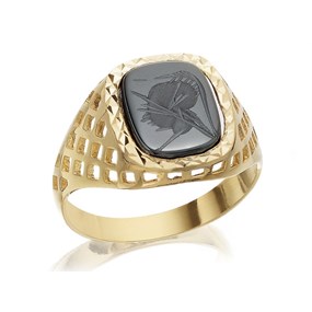 9ct Gold Gentleman's Haematite Intaglio Signet Ring - Size Z+3 Only - Z50656