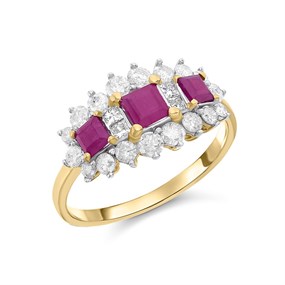 9ct Gold Ruby And Diamond Cluster Ring - 3/4ct - Size V Only - Z5105