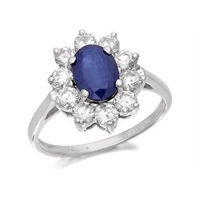 9ct White Gold 1.2 Carat Sapphire And 1 Carat Diamond Cluster Ring - Z51142