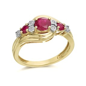 9ct Gold Ruby And Diamond Swirl Ring - Size V or W - Z51145