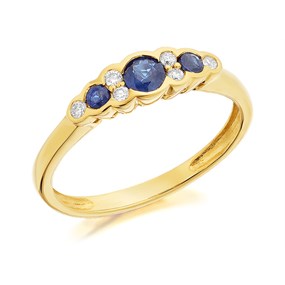 9ct Gold Sapphire And Diamond Ring - 9pts - Size H - Z51153