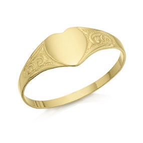 9ct Gold Child's Heart Signet Ring - Size k - Z51159