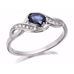 9ct White Gold Sapphire And Diamond Twist Ring - Size X - Z51165