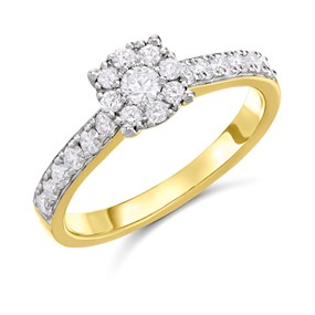 9ct Singlestone-Look Diamond Cluster Ring - 1/2ct  (+AGI Cert)- size H - Z51192