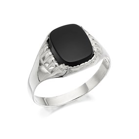 Silver Onyx Signet Ring Size K - Z51195
