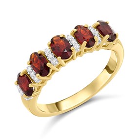 9ct Gold Oval Garnet And Diamond Half Hoop Ring - Z51206
