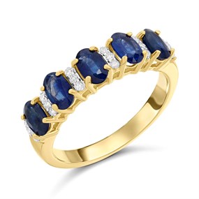 9ct Gold Oval Sapphire And Diamond Half Hoop Ring - Z51207