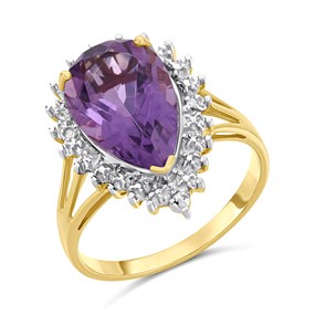 9ct Gold Amethyst And Diamond Cluster Ring. - Z51209