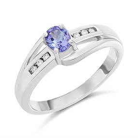 9ct White Gold Diamond And Tanzanite Crossover Ring - approximately 10pts - Z51213