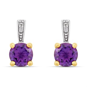 9ct Gold Amethyst And Diamond Drop Earrings - Z51221