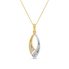 9ct Gold two tone Cubic Zirconia Open Marquise Necklace - Z51222