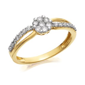 9ct Gold Diamond Crossover Cluster Ring - 1/3ct - d6014