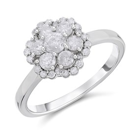 9ct White Gold Diamond Daisy Cluster Ring - 3/4ct - d66145