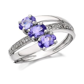 9ct White Gold Tanzanite And Diamond Crossover Ring - EXCLUSIVE - d6804