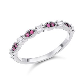 9ct White Gold Ruby And Diamond Band Ring - 15pts - d7789