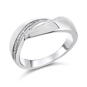 My Diamonds Silver Diamond Crossover Band Ring - d99146