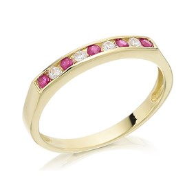 9ct Gold Ruby And Cubic Zirconia Half Eternity Ring - r0936