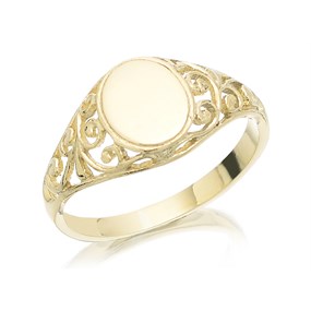 9ct Gold Fleur De Lys Signet Ring. size V - z51170