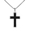 Joseph & George Steel And Black Leather Cross And Chain - A3423