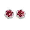 9ct Gold Ruby And Diamond Flower Cluster Stud Earrings - D54127