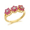 9ct Gold Diamond And Ruby Flower Cluster Ring - D7486
