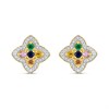 9ct Diamond And Multi-Coloured Sapphire Clover Stud Earrings - D96117