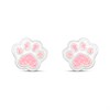 Silver Enamel Pink Paw Print Stud Earrings- 7mm - F0157