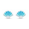 Silver Enamel Blue Shell Stud Earrings- 8mm - F0160