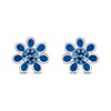 Silver Blue CZ Flower Stud Earrings - F03115