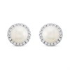Silver Cultured Freshwater Pearl 5.5-6mm Halo Stud Earrings - F03120